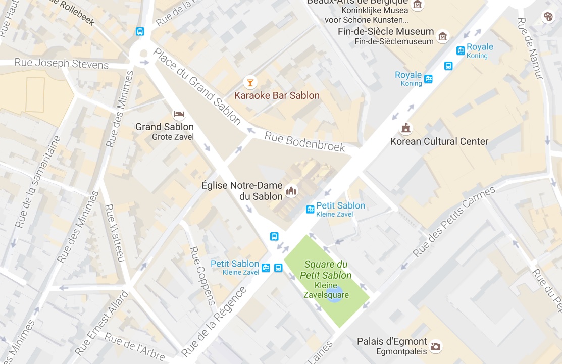 plan carte des meilleurs chocolatiers de la ville de Bruxelles situes place du Sablon